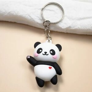 Silicone panda bear keychain bag charm accessory black white